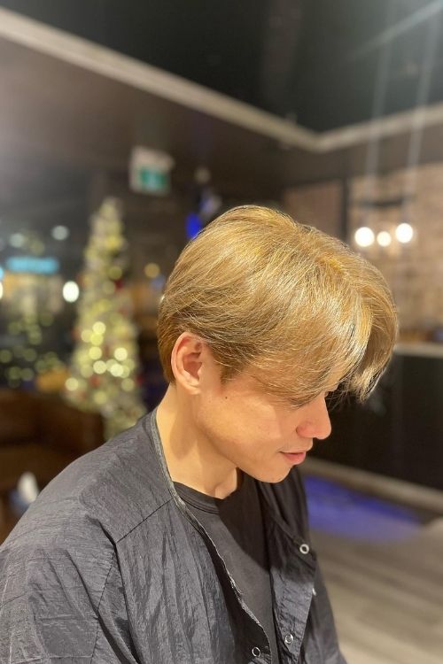 Ash blonde middle-parted soft layered cut