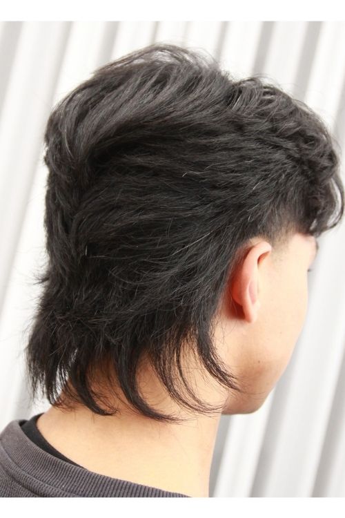 Black messy mullet with textured layers