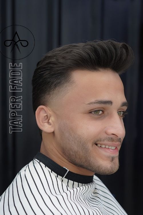 Classic taper fade with voluminous brushed-back top