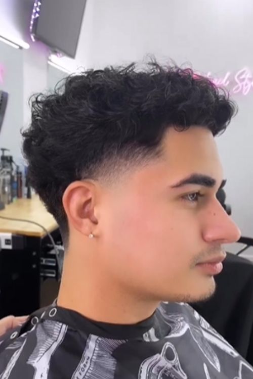 Curly Taper Fade with Natural Texture