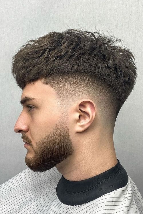 Curly Textured Crop with High Skin Fade and Beard