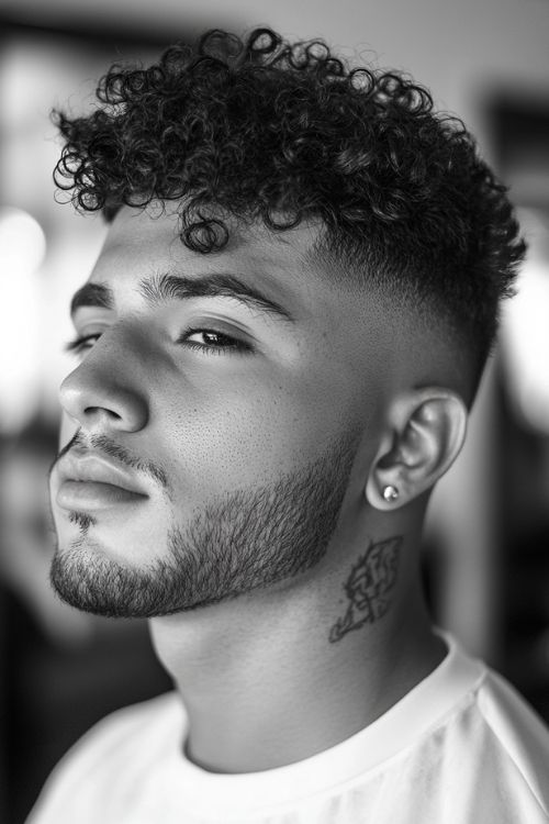 Curly Top with High Fade