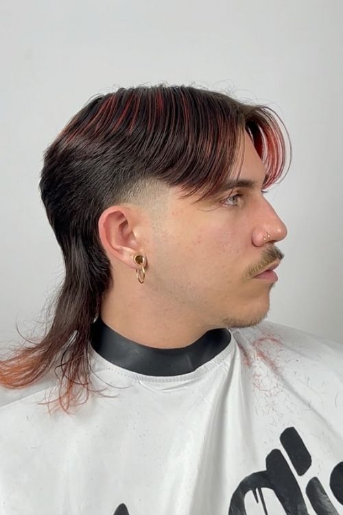 Dark mullet with red highlights