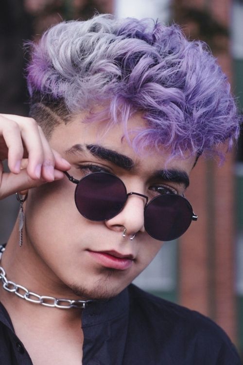 Lavender purple curls with undercut fade