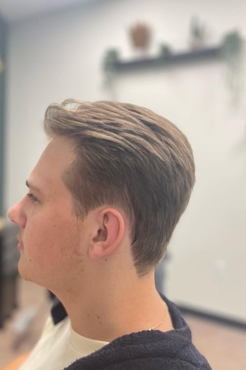 Light brown classic taper cut with side part