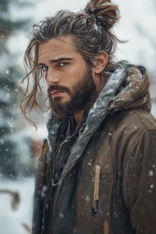 Loose Man Bun with Winter Jacket