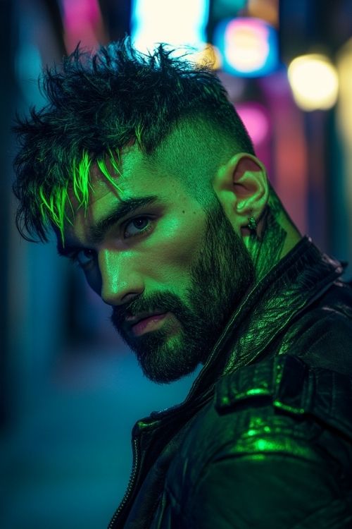 Neon Green Highlights on Black Hair