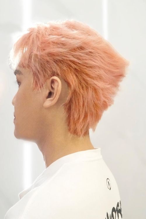 Peach pink textured shag