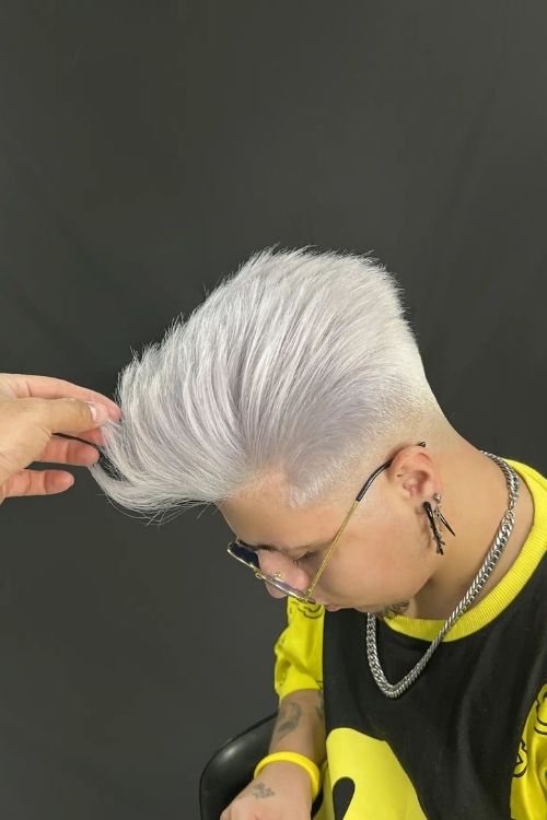 Platinum blonde high-volume pompadour