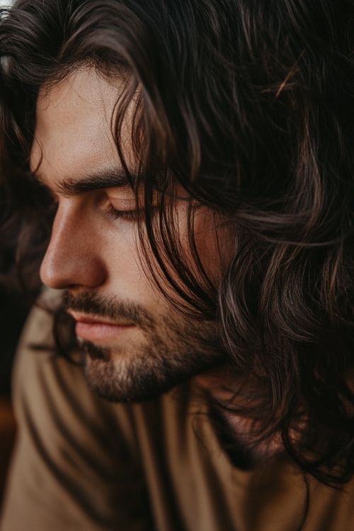 Textured Long Hair with Side-Swept Fringe