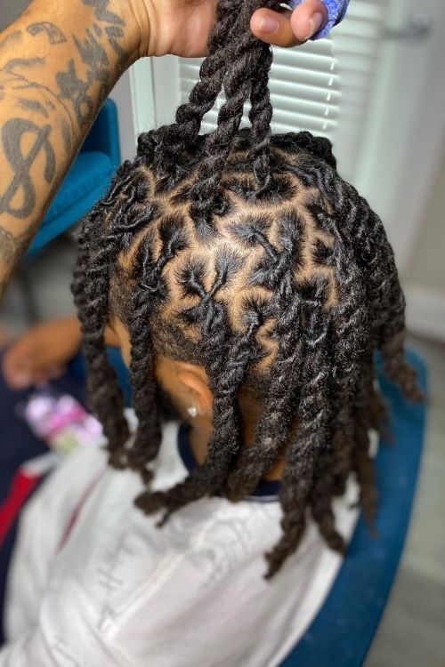  jumbo two-strand twists with thick scalp sections twisted root pattern