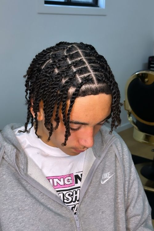  medium-length men’s twists with cornrows