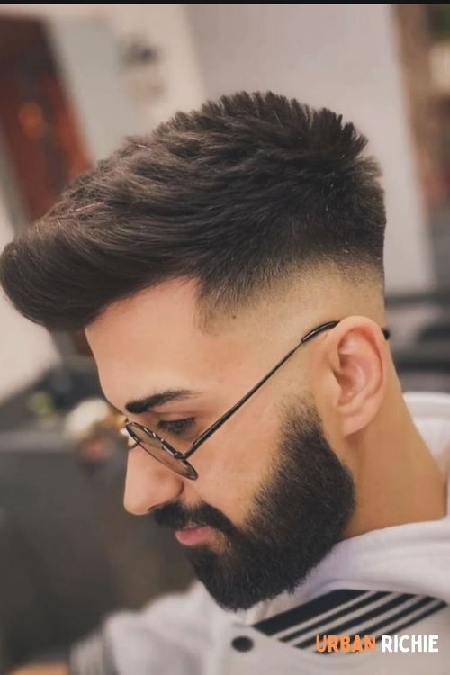 Dark brown quiff with high fade