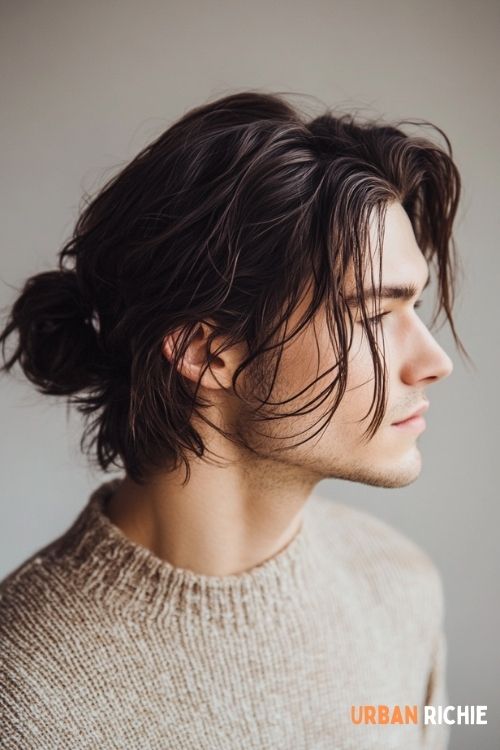 Shoulder-Length Hair with a Loose Bun and Face-Framing Strands