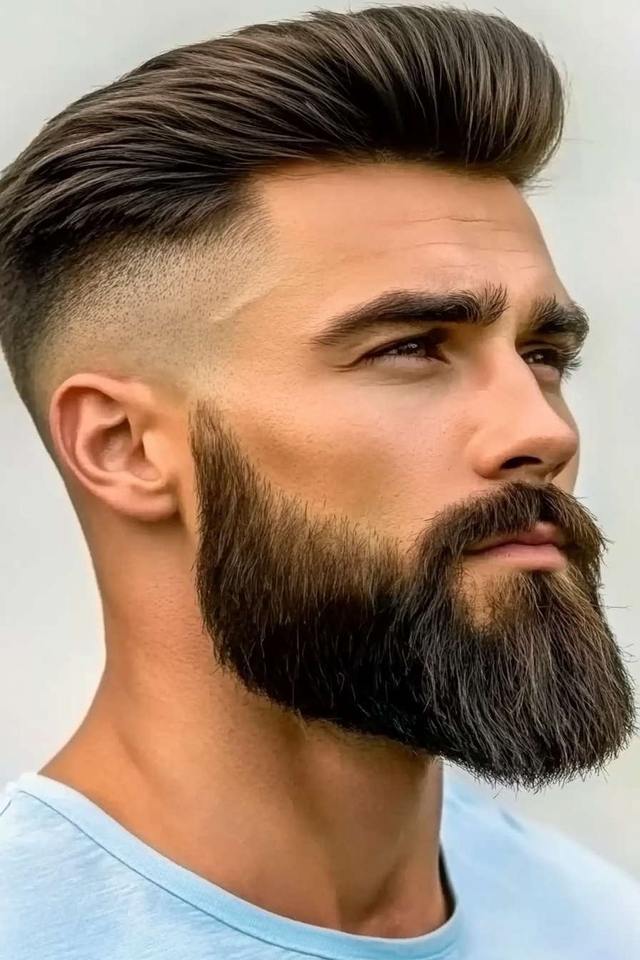 Classic Pompadour with Full Beard