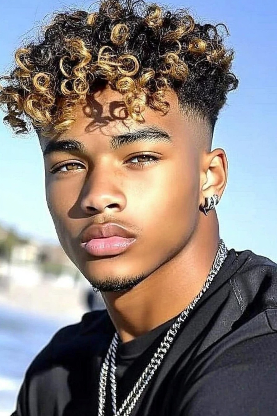 Curly High Top with Blonde Highlights