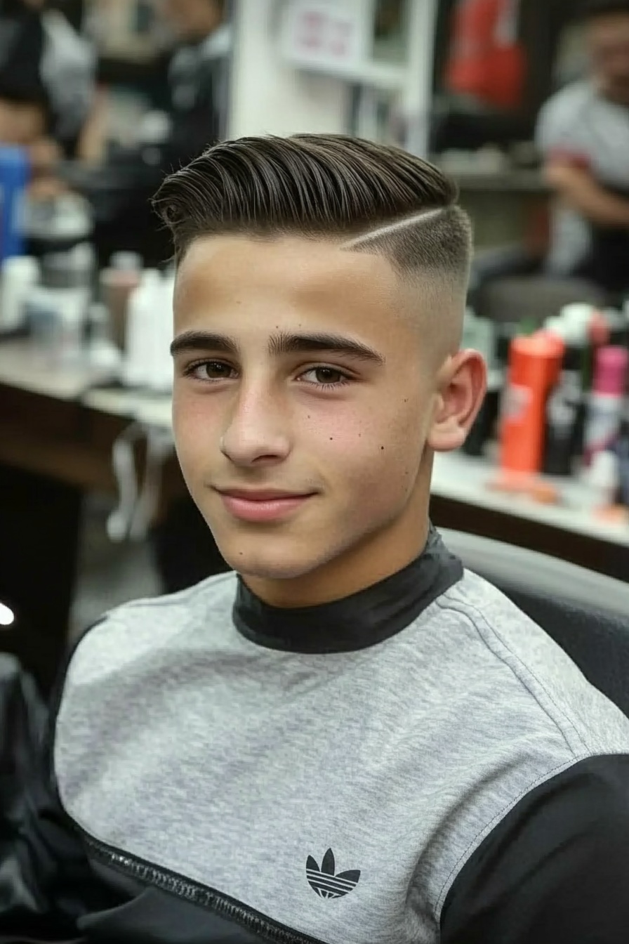 Side Part Comb Over with Hard Line