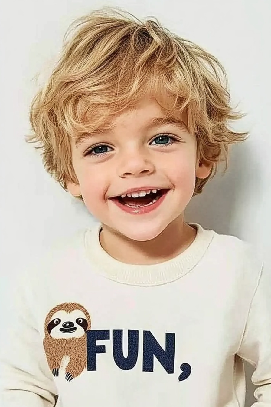 Tousled Blonde Shag + Playful Graphic Tee