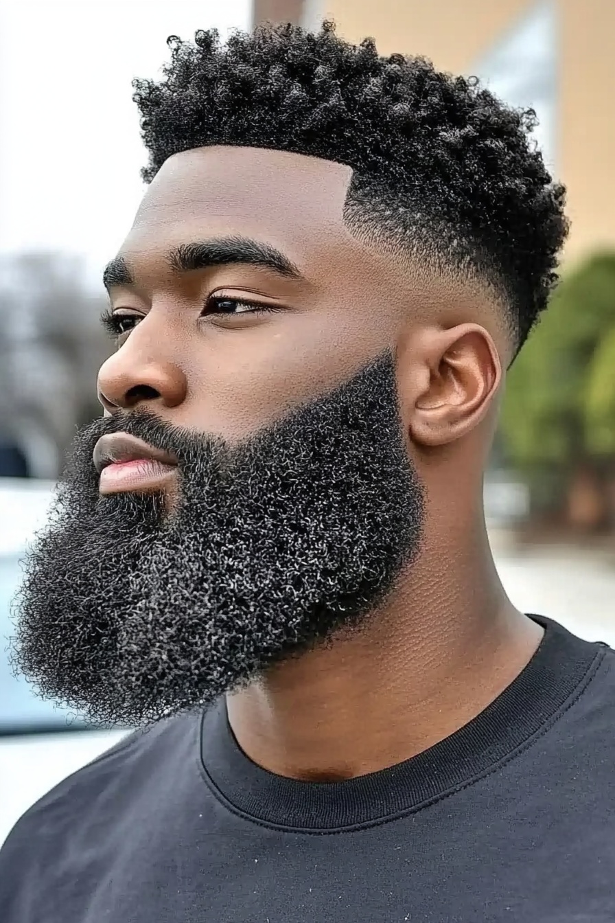 Tapered Curls with Full Beard