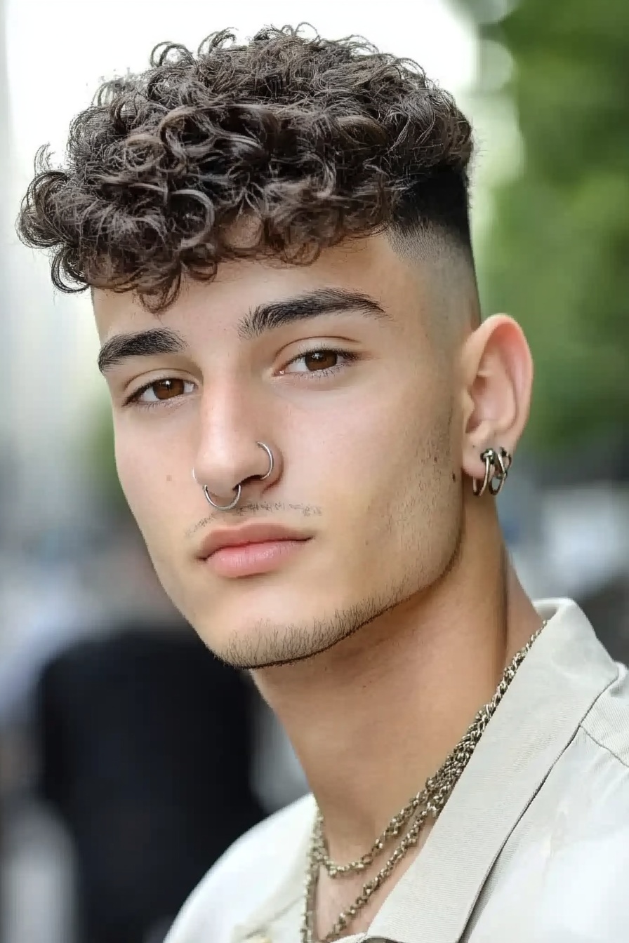 Textured Curly Fringe with High Fade