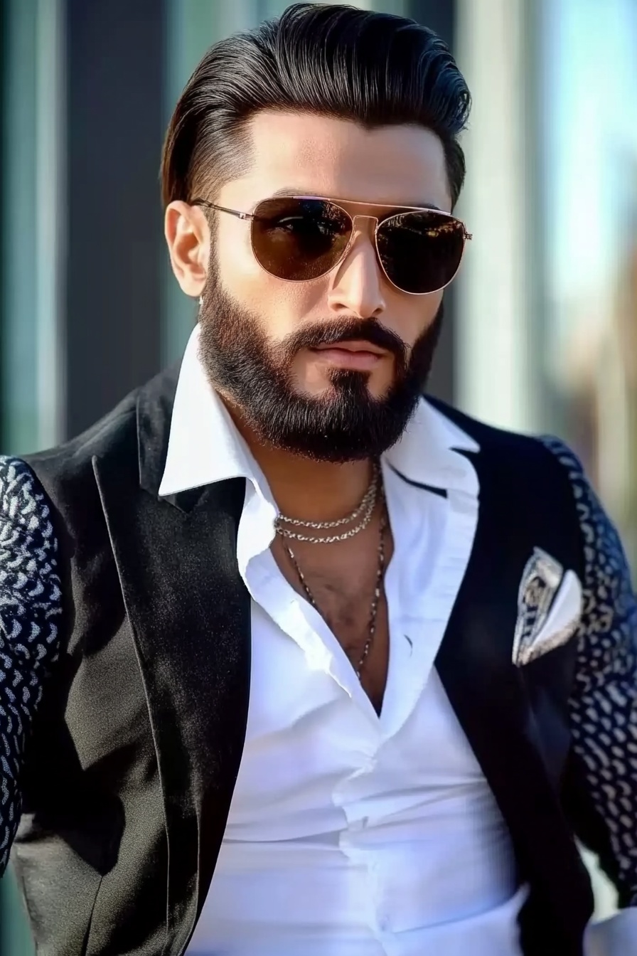 Slicked Back with Full Beard