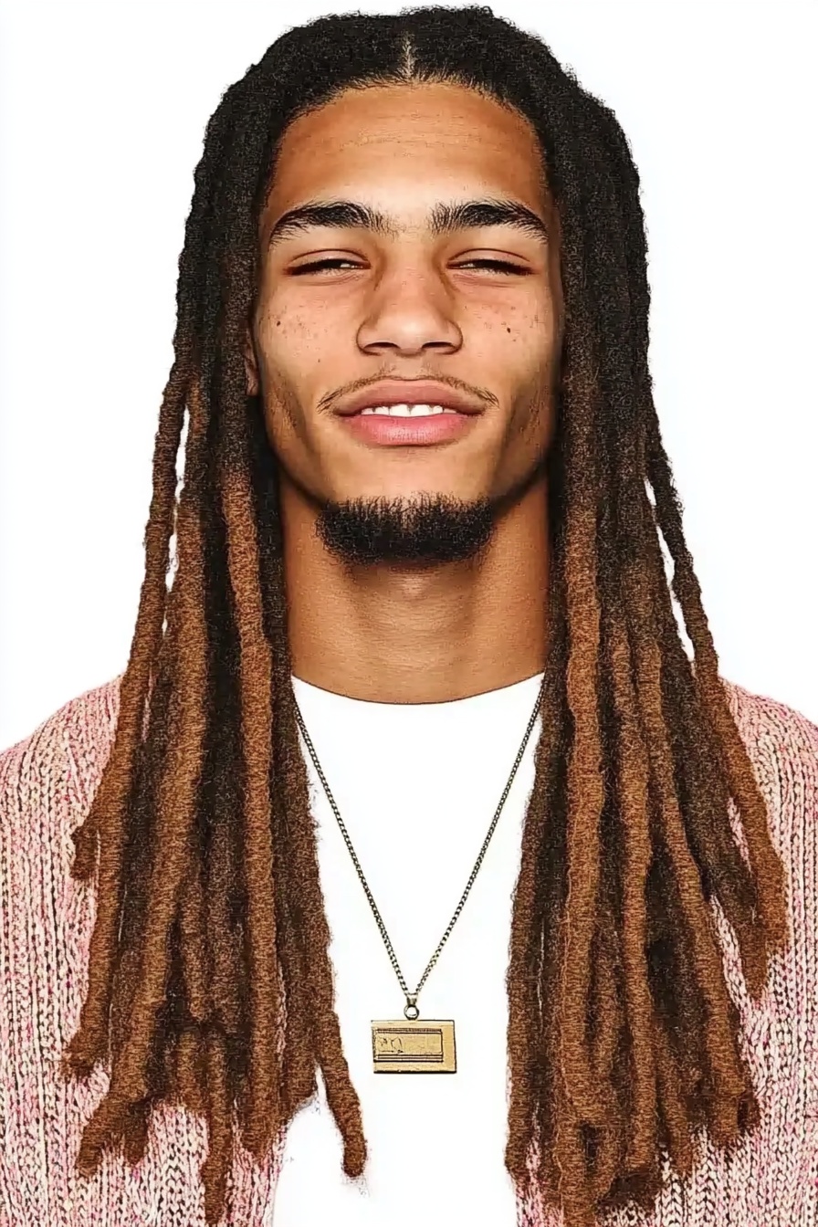 middle-parted dreadlocks style