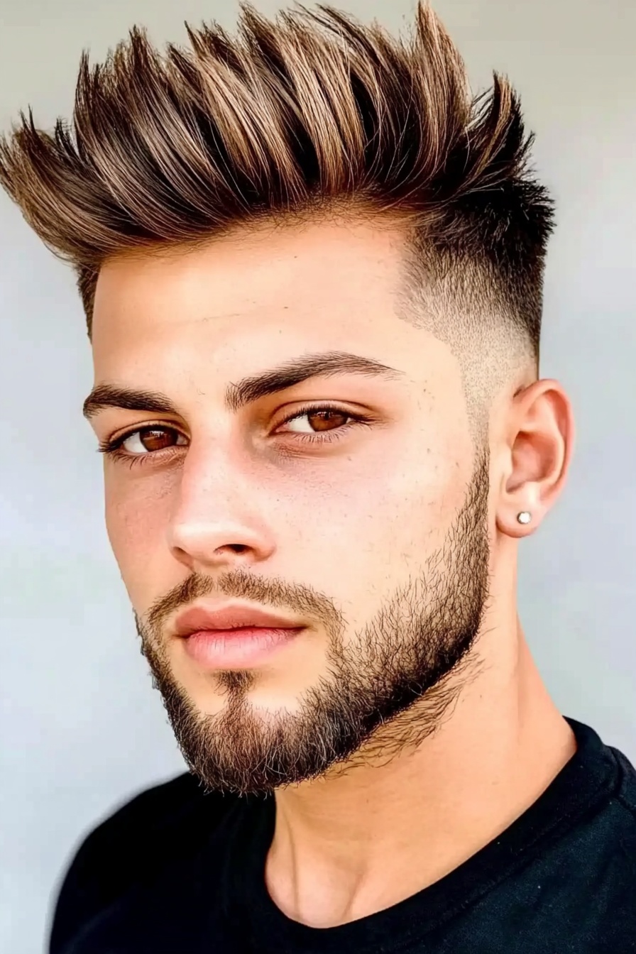 Textured Blonde Quiff With Mid Skin Fade