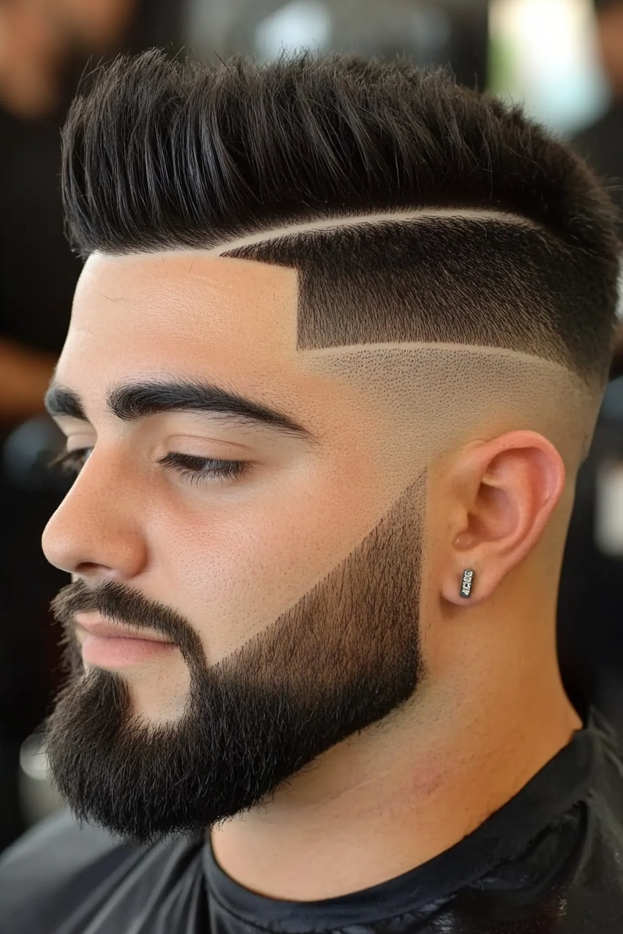 Precision Quiff With Hard Part and Skin Fade