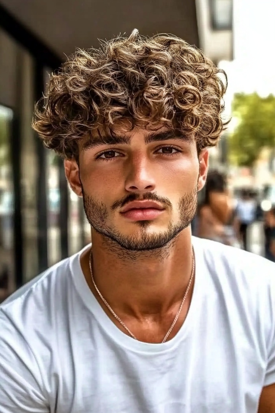 Curly Fringe + White Crewneck Tee