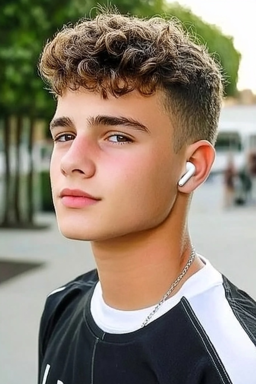 Curly Taper Fade with Natural Volume