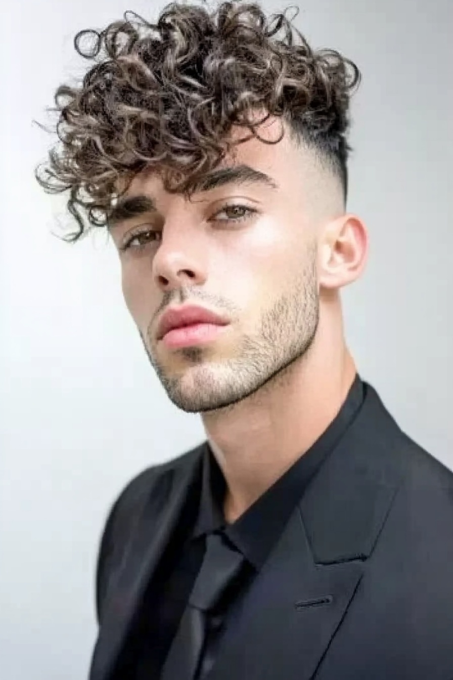 Curly Taper Fade with Defined Volume