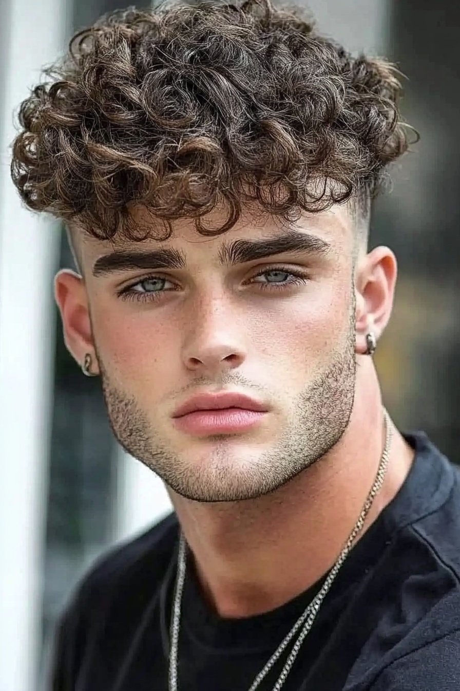 Curly Top with Taper Fade