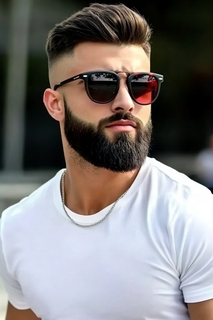 Classic Pompadour with Low Taper Fade