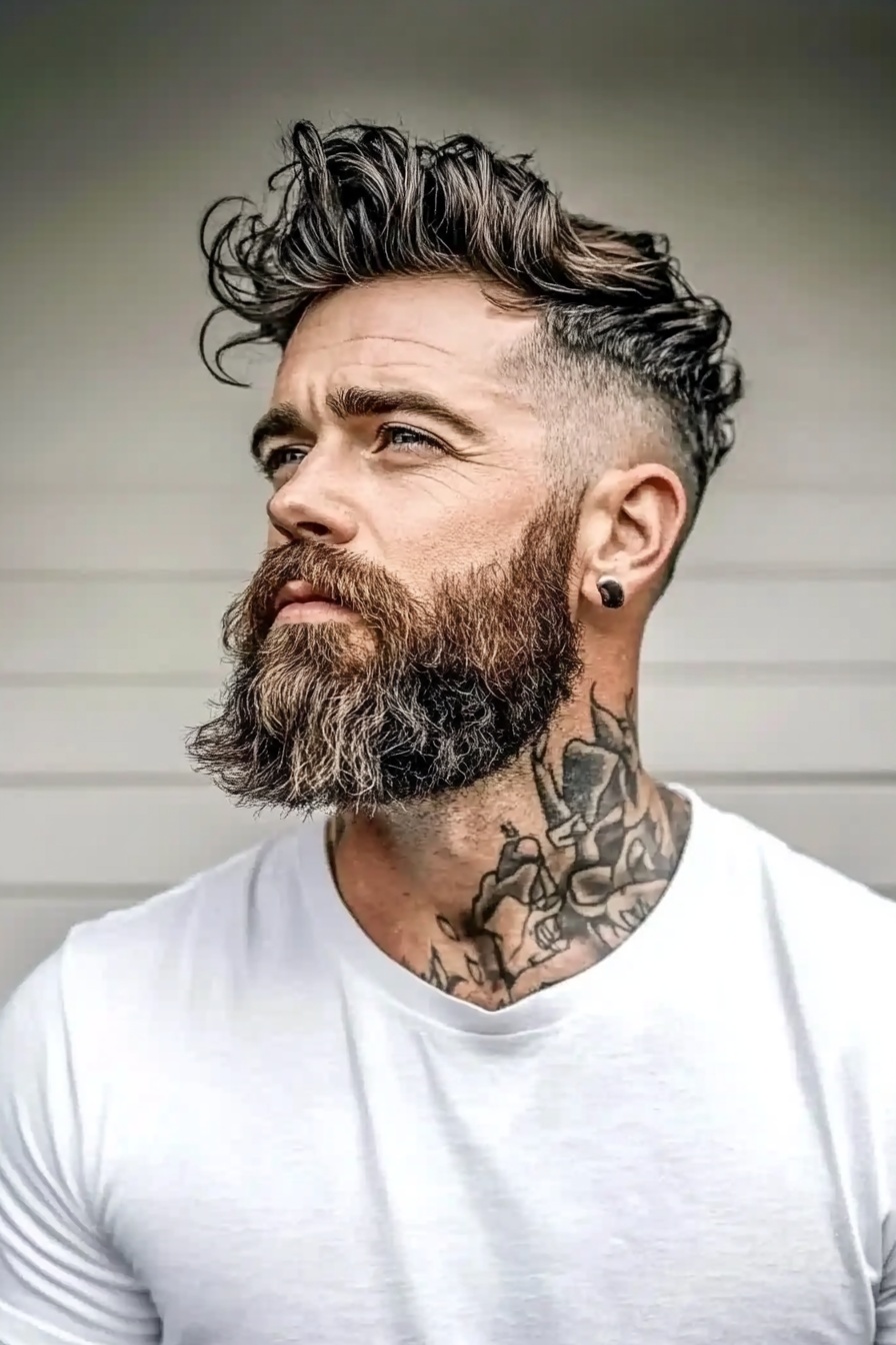 Curly Undercut with Full Beard