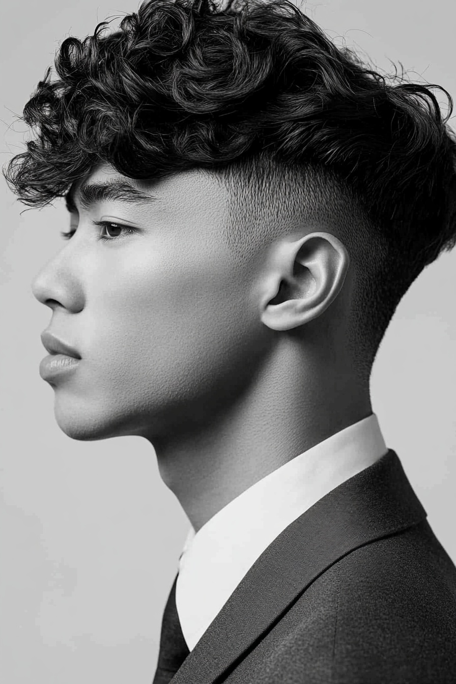 Curly Top Fade Sharp Contrast