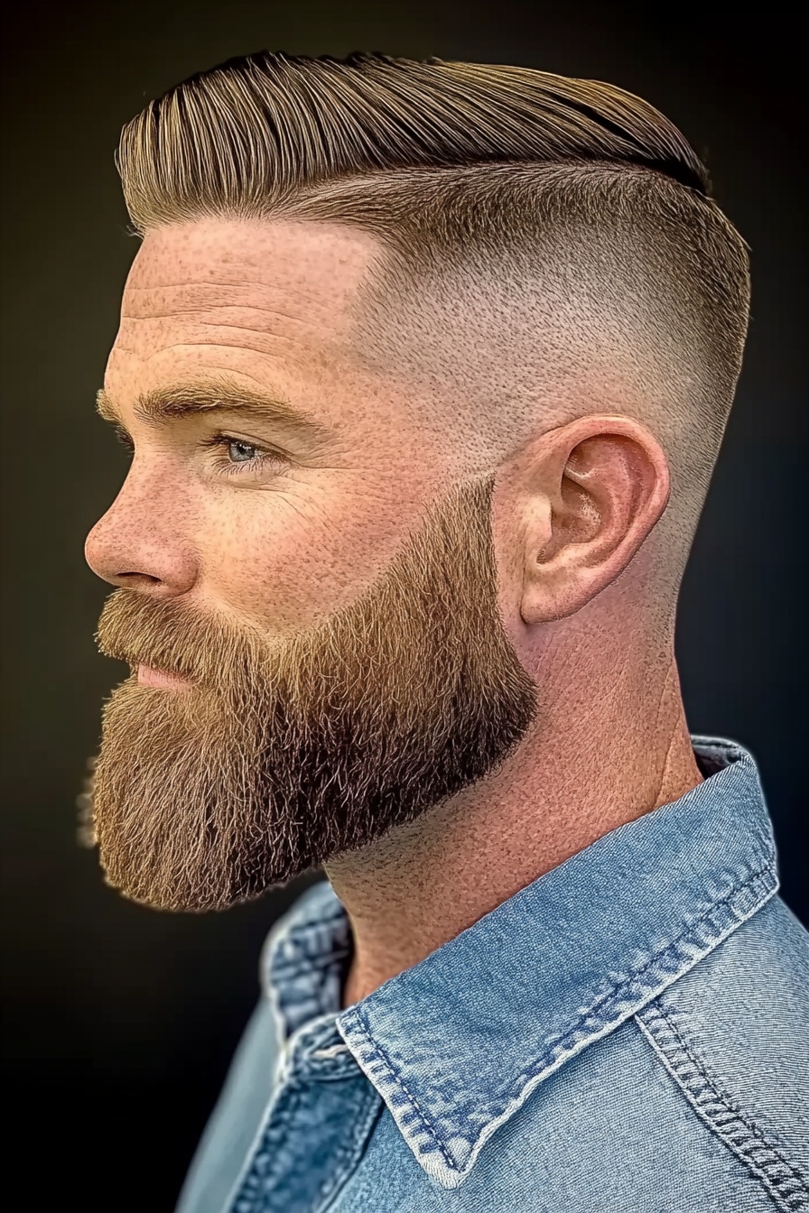 Side Part Fade Full Beard