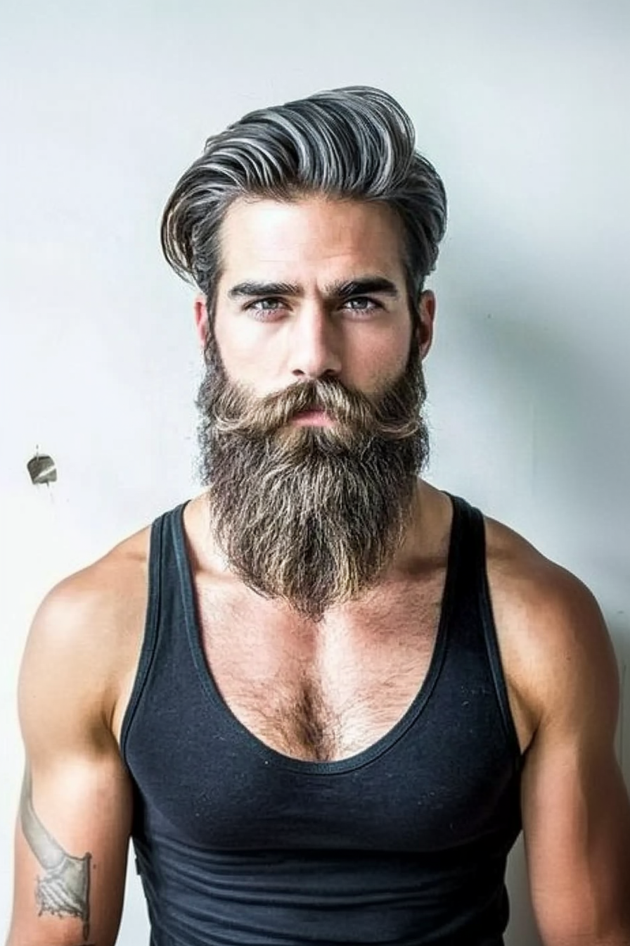 Slick Pompadour + Full Beard