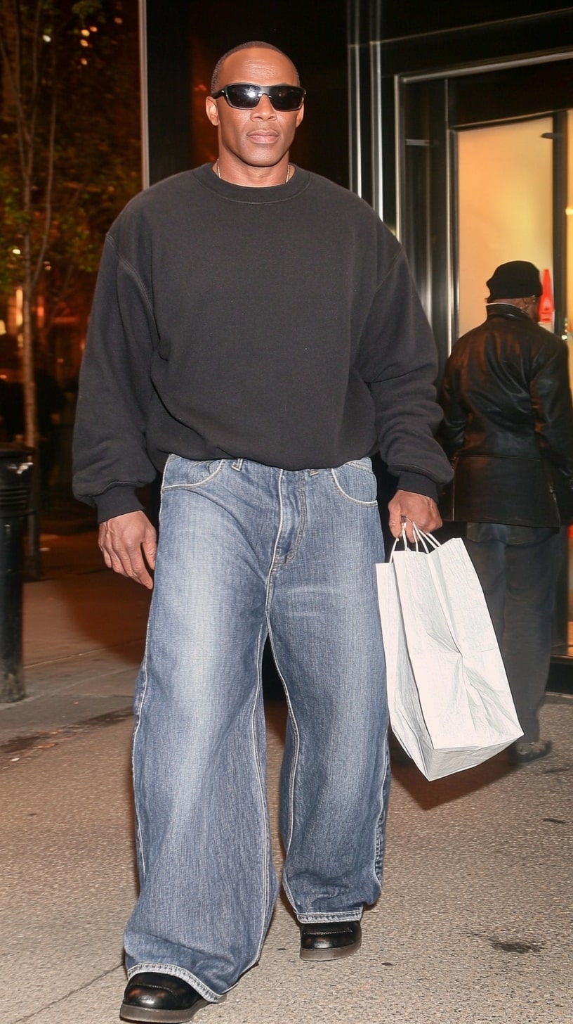 Black Crewneck Sweatshirt, Oversized Vintage Jeans