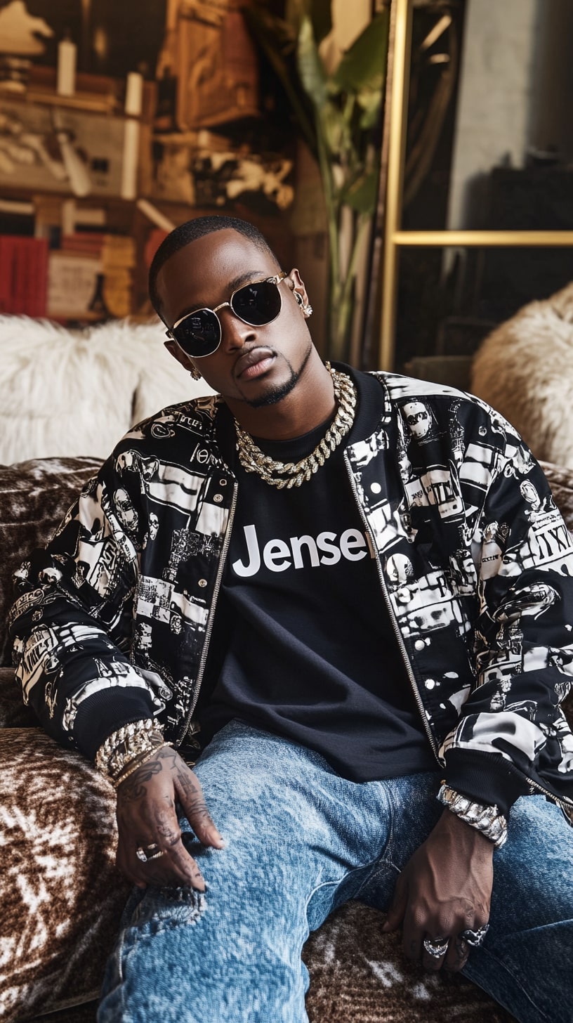 Black White Print Jacket Ensemble