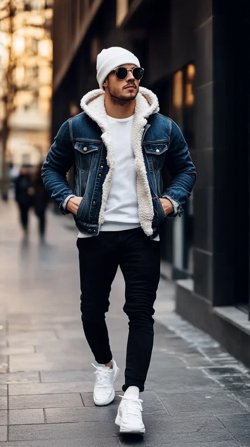Blue Denim Jacket Black Slim Joggers