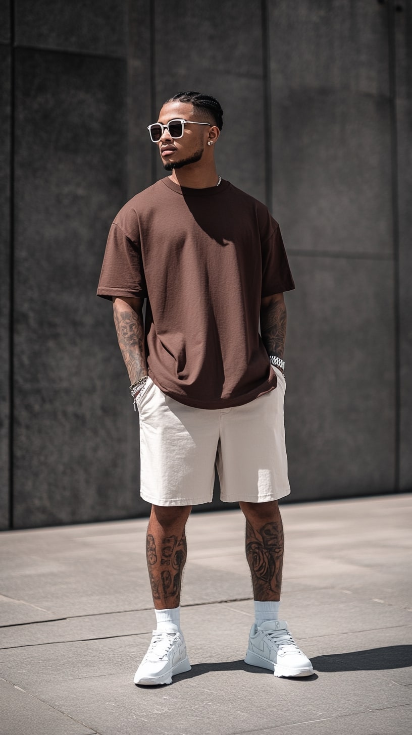Brown T Shirt Light Chino Shorts