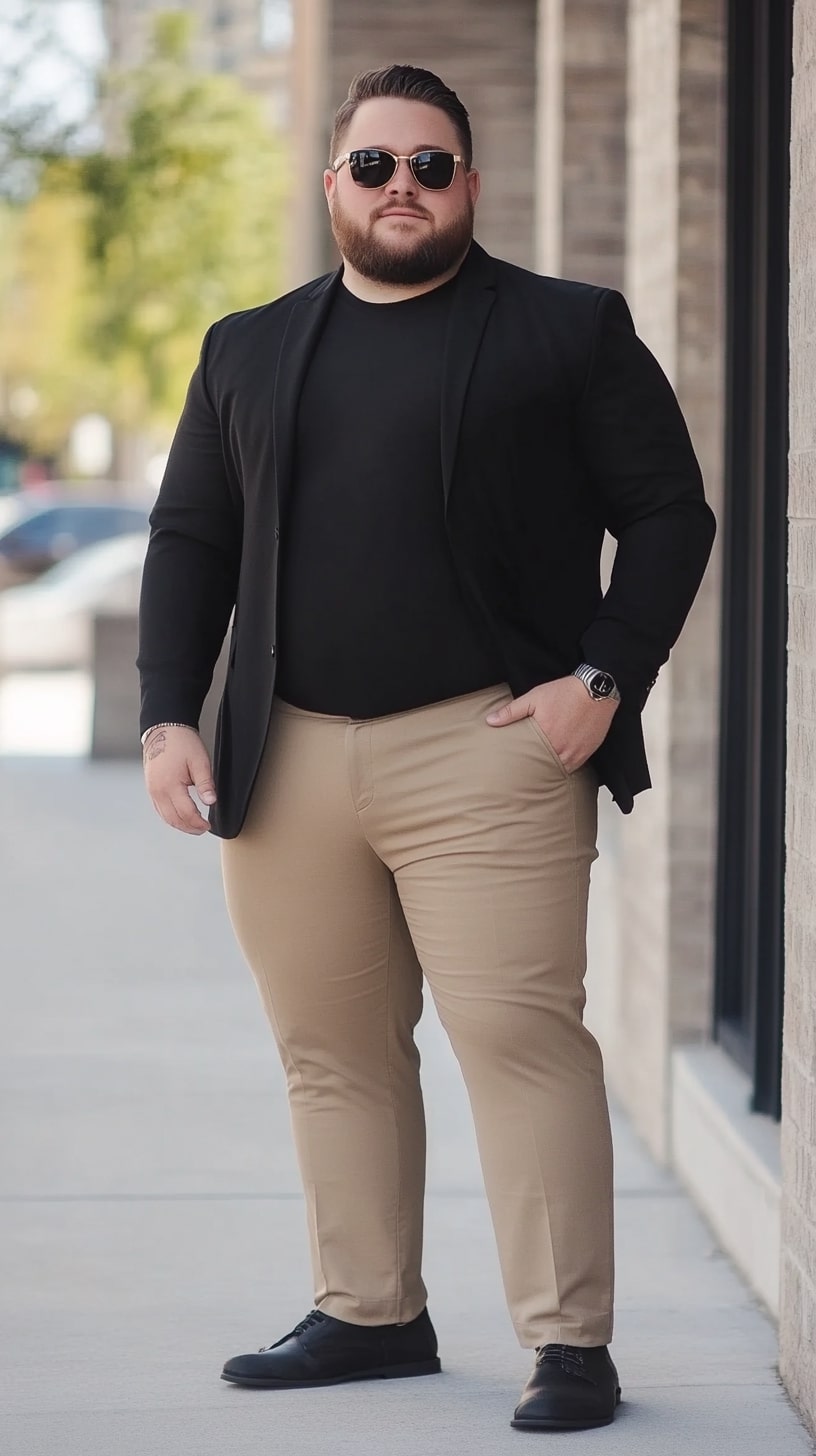 Casual Suit Jacket Tan Flat-Front Pants