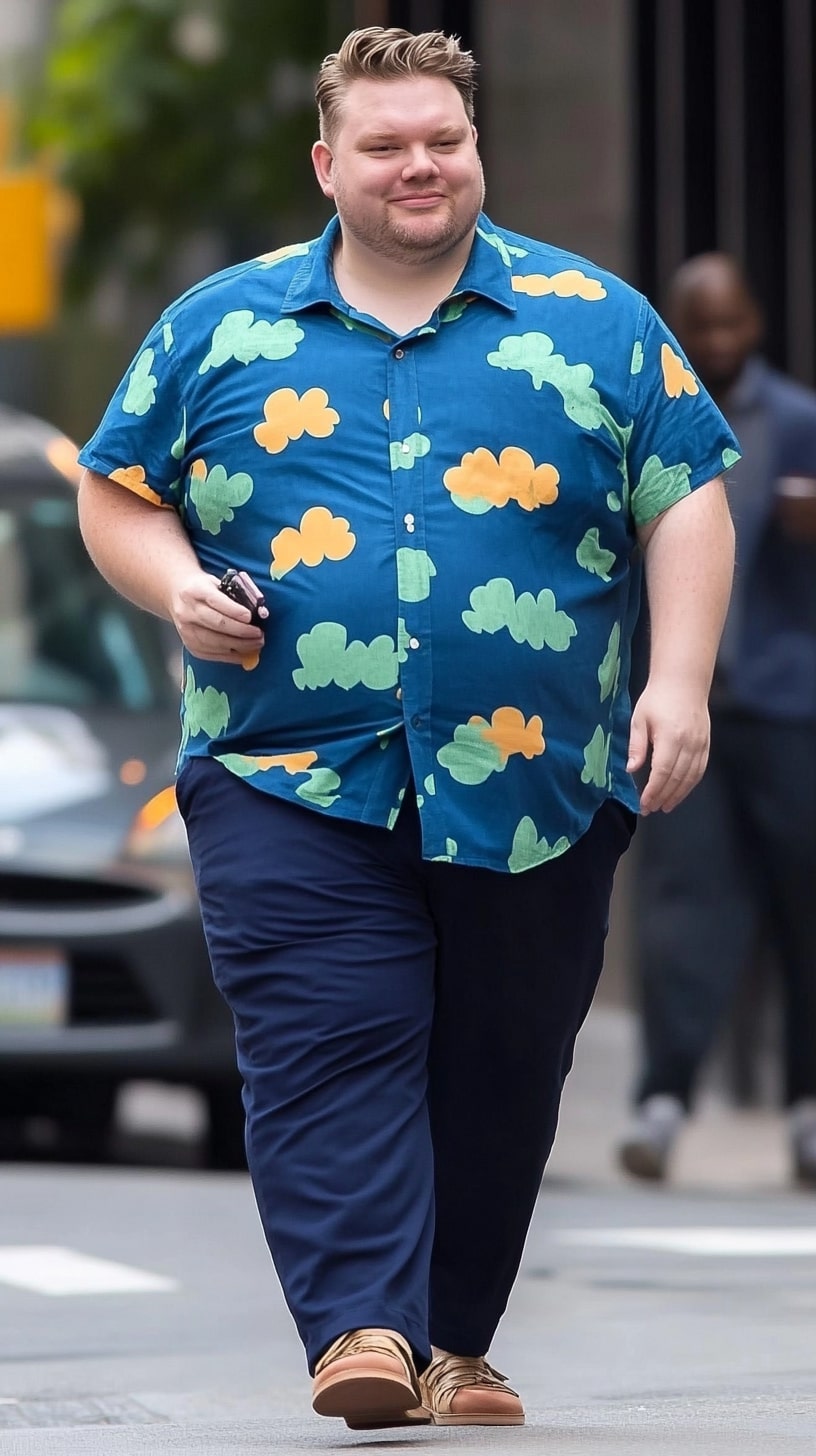 Cloud Print Shirt Navy Chinos