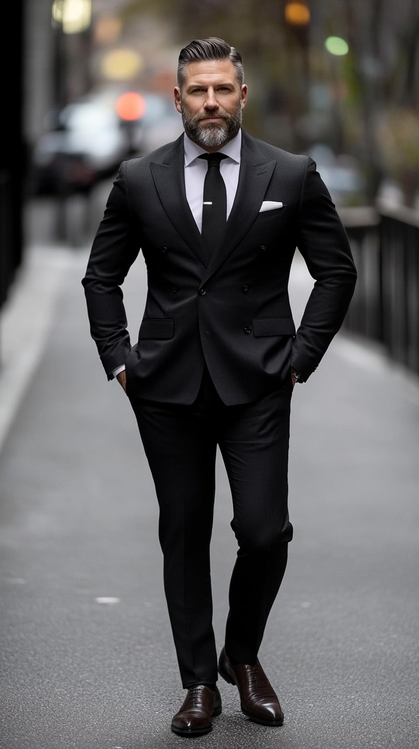 Double-Breasted Black Suit Tie
