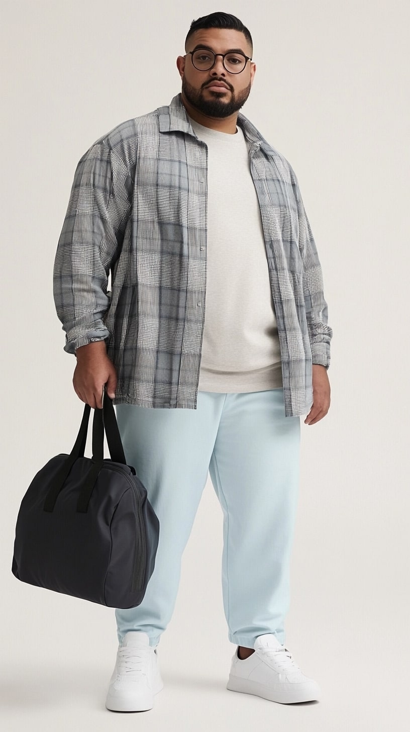 Grey Check Shirt Powder Blue Sweatpants