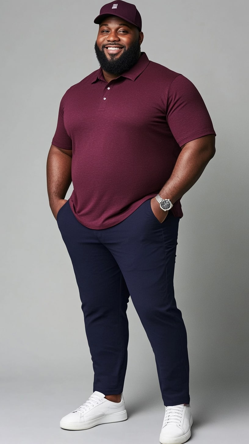 Maroon Polo Shirt Navy Slim Pants