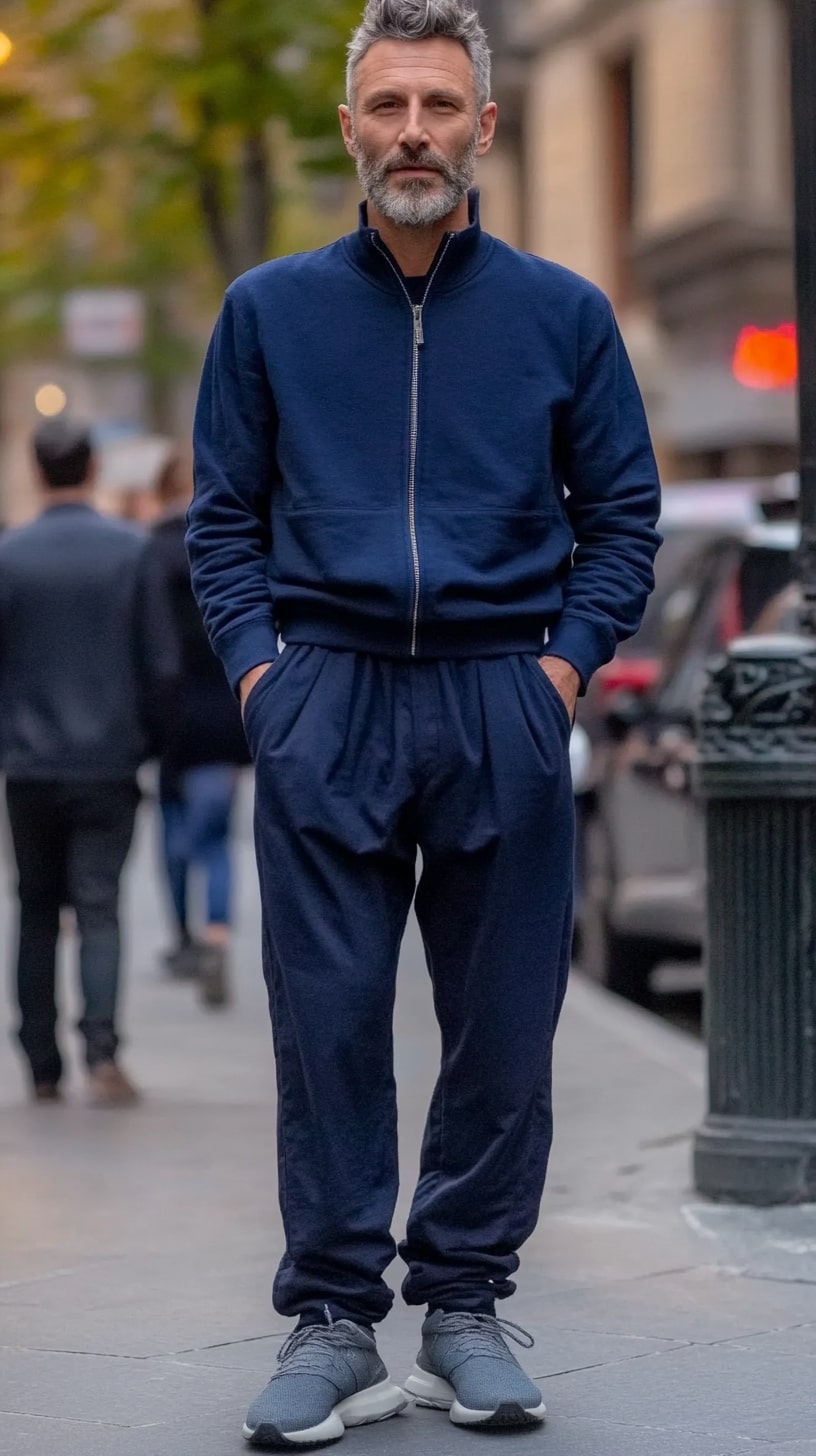 Navy Zip-Up Tracksuit Athletic Knit Sneakers