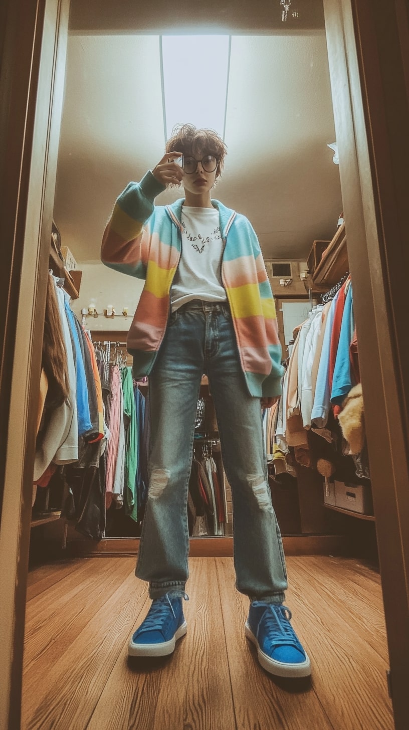 Rainbow Hoodie Vintage Denim Blue Kicks