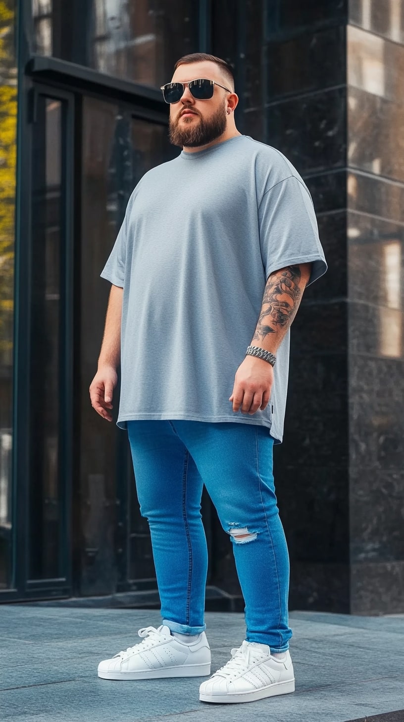 Relaxed Fit Tee Torn Slim Jeans