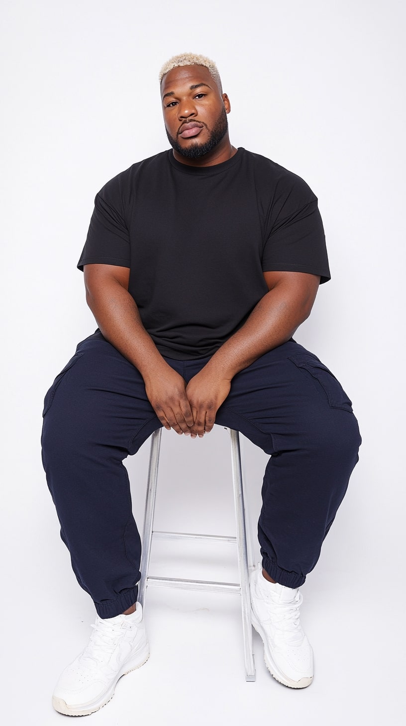 Solid Black T-Shirt Cuffed Cargo Pants